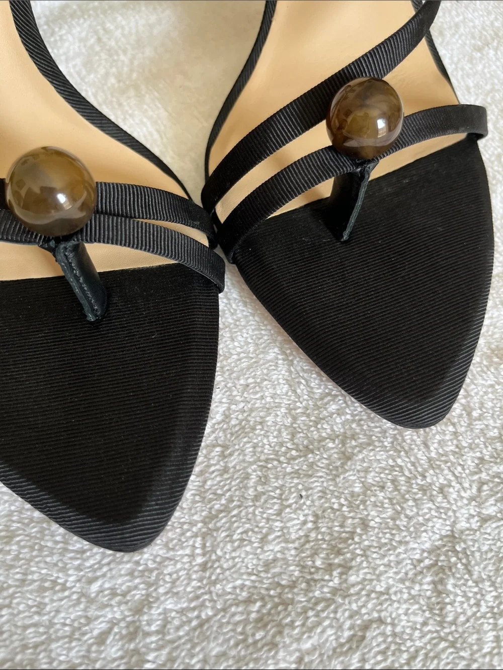ANTONIO MELANI Black Strappy Slingback Heels with Decorative Bead